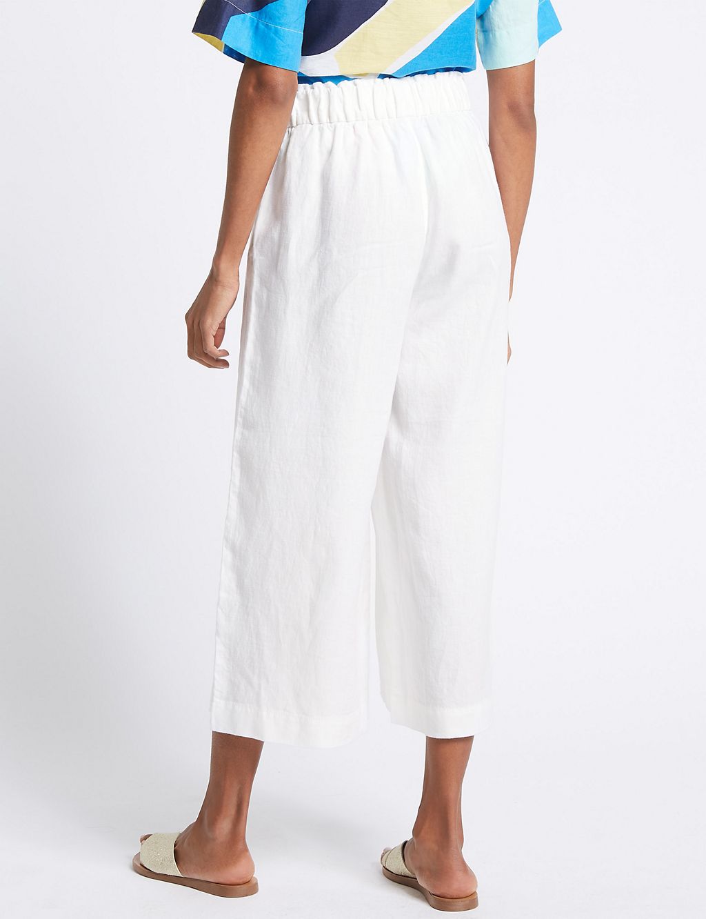 Pure Linen Cropped Wide Leg Trousers 4 of 6