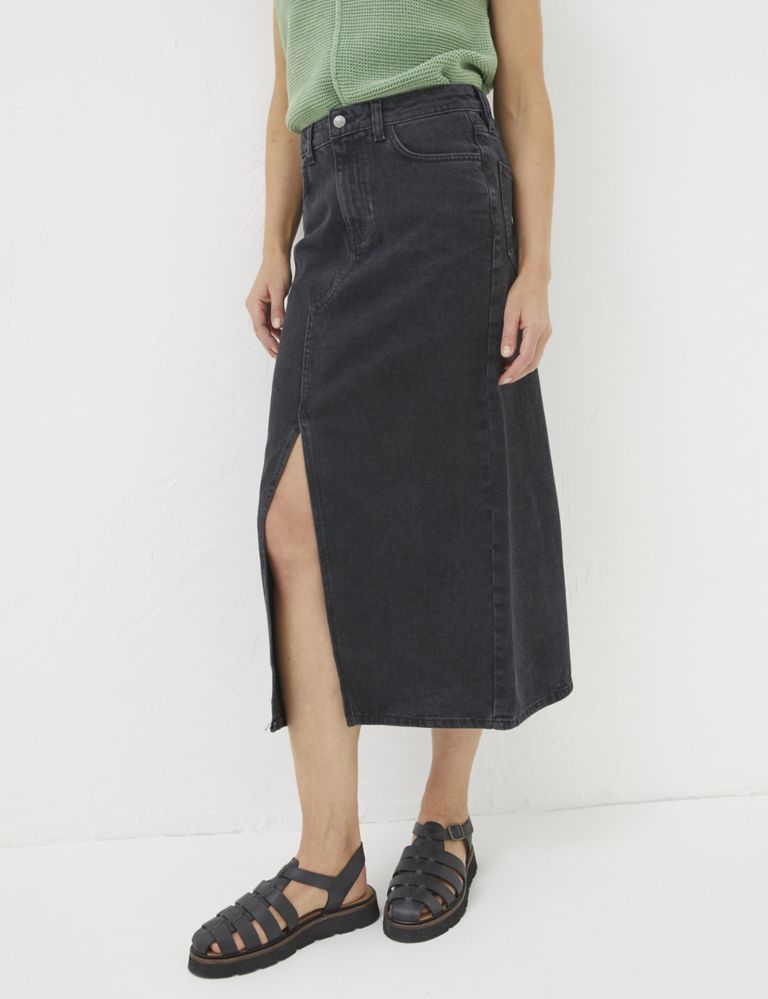 Pure Linen Denim Midi Skirt 1 of 4