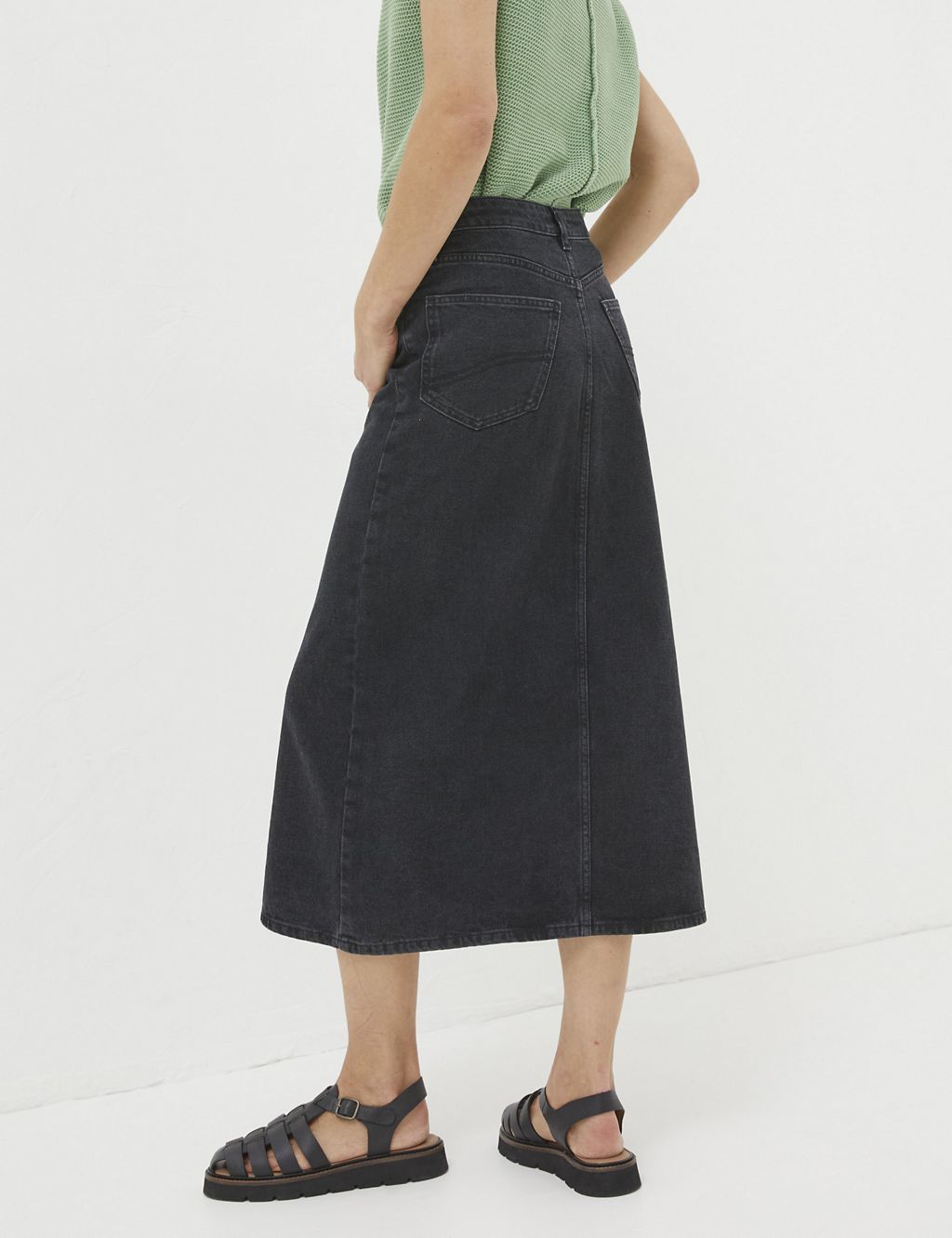 Pure Linen Denim Midi Skirt 2 of 4