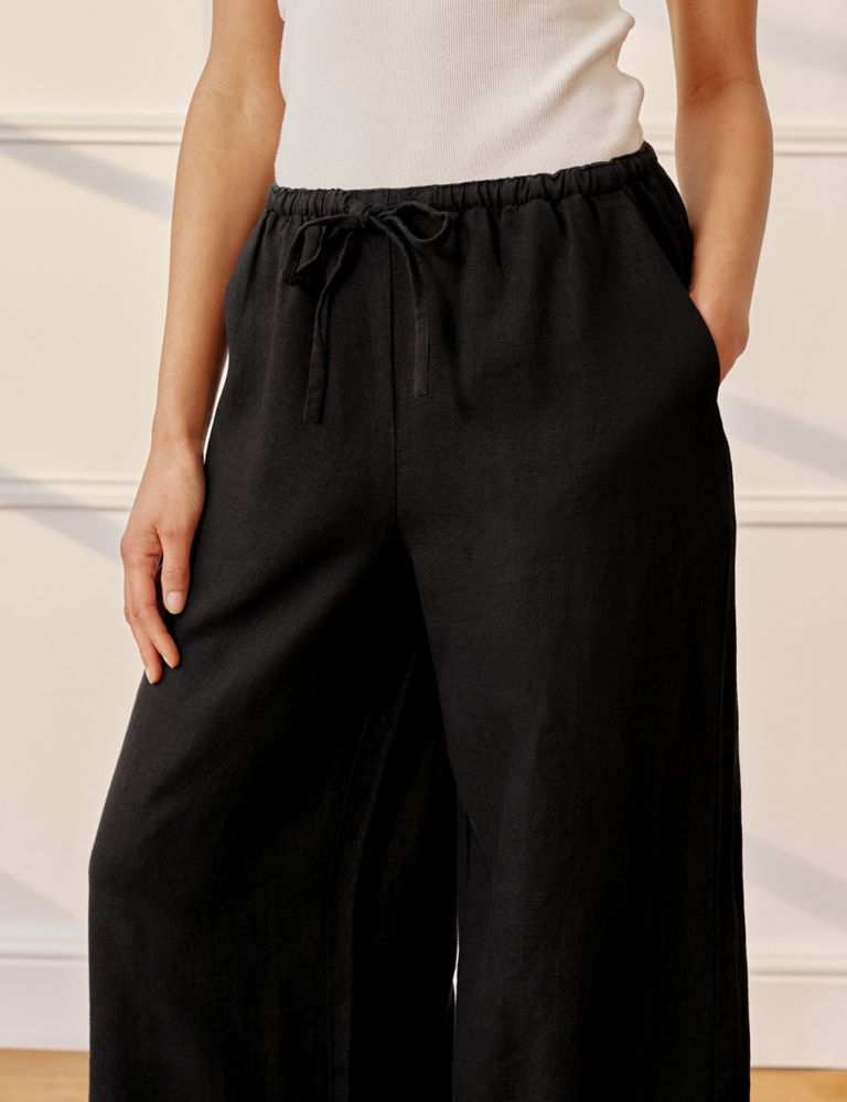 Pure Linen Drawstring Wide Leg Trousers 4 of 6