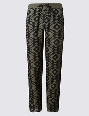 Pure Linen Dye Print Tapered Leg Trousers Image 2 of 3
