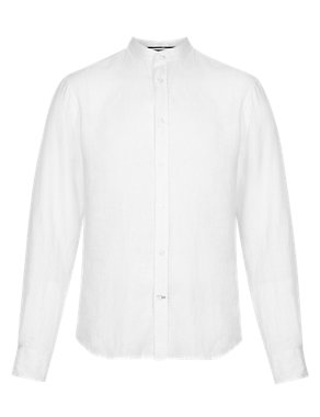 Pure Linen Easy to Iron Grandad Collar Shirt Image 2 of 5
