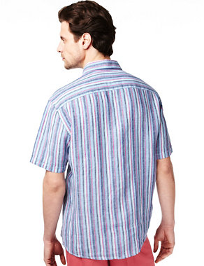 Pure Linen Easy to Iron Multi-Striped Shirt Image 2 of 3