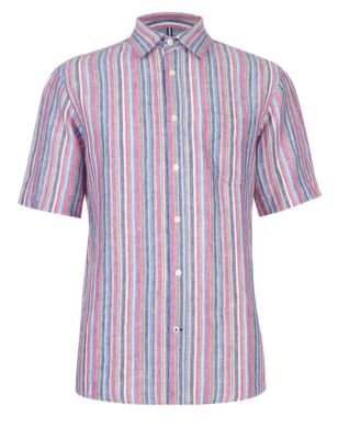 Pure Linen Easy to Iron Multi-Striped Shirt Image 2 of 4