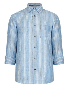 Pure Linen Easy to Iron Striped Shirt Image 2 of 4