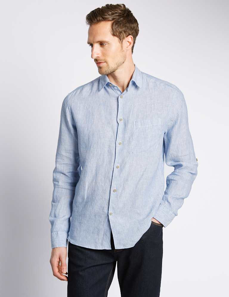Pure Linen Easy to Iron Striped Shirt M&S Collection M&S