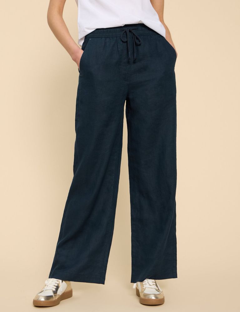 Pure Linen Elasticated Wide Leg Trousers 3 of 6