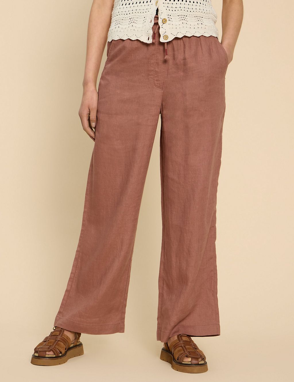 Pure Linen Elasticated Wide Leg Trousers 2 of 6