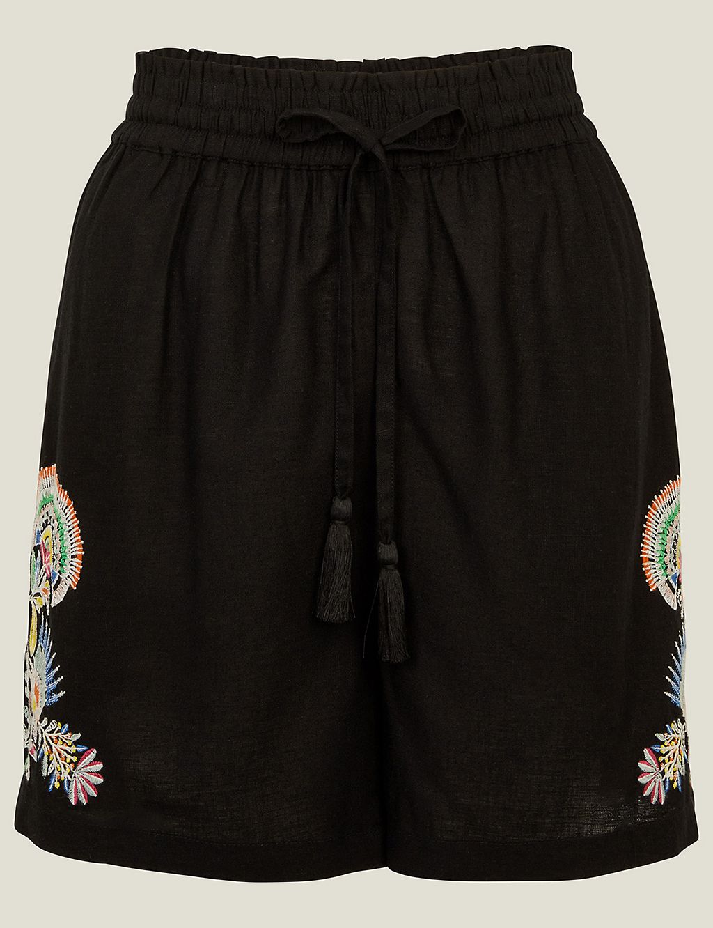 Pure Linen Embroidered High Waisted Shorts 1 of 3