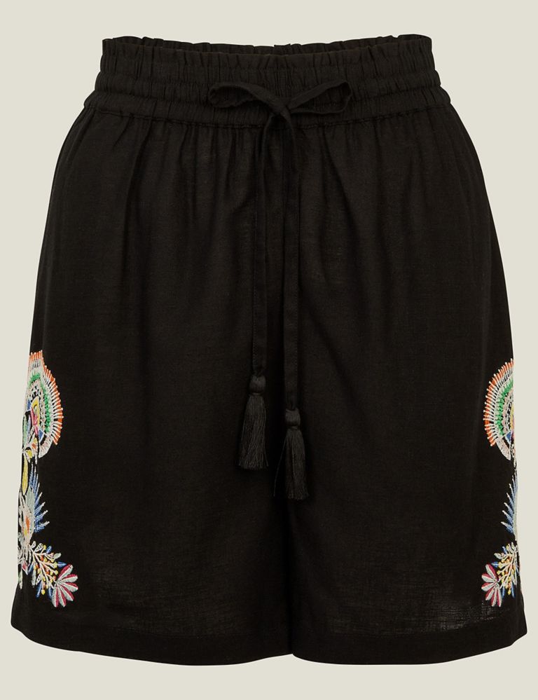 Pure Linen Embroidered High Waisted Shorts 2 of 3