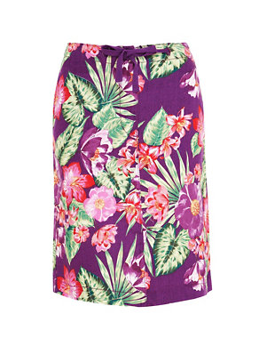 Pure Linen Floral A-Line Skirt Image 2 of 7