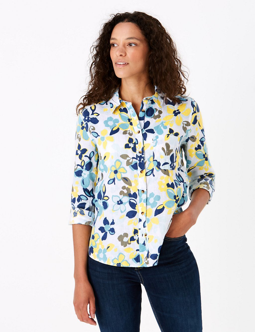 Pure Linen Floral Long Sleeve Shirt | M&S Collection | M&S