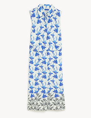 Pure Linen Floral Midi Shirt Dress Image 2 of 6