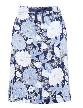 Pure Linen Floral Print Skirt Image 2 of 6