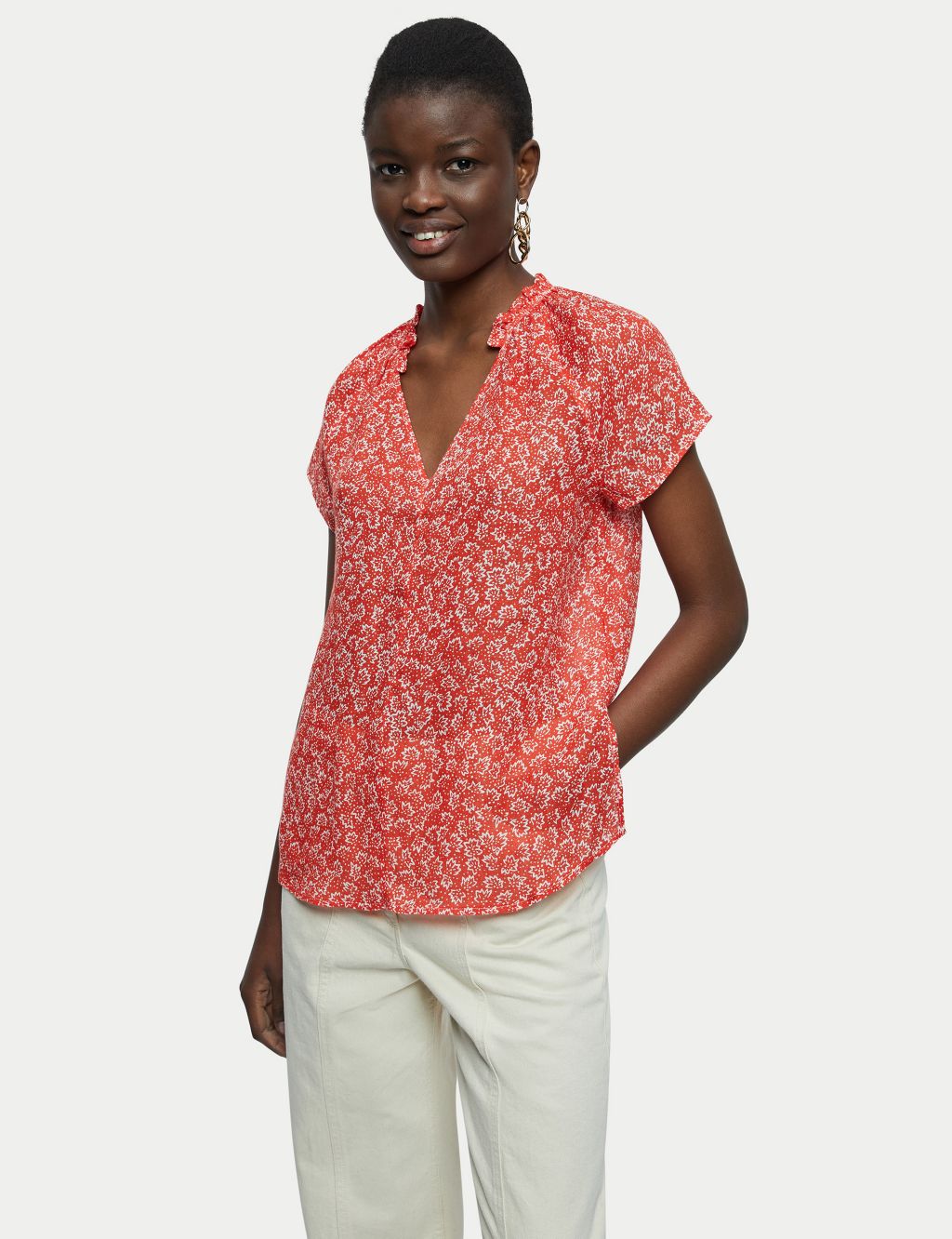 Pure Linen Floral Short Sleeve Blouse 3 of 4