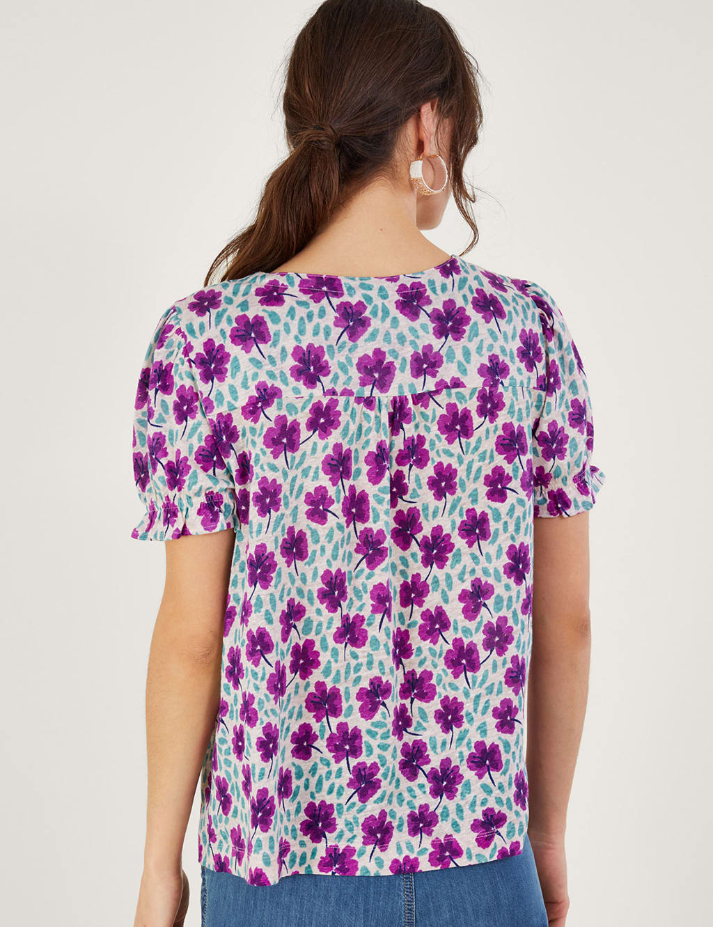 Pure Linen Floral Square Neck Top Monsoon M&S