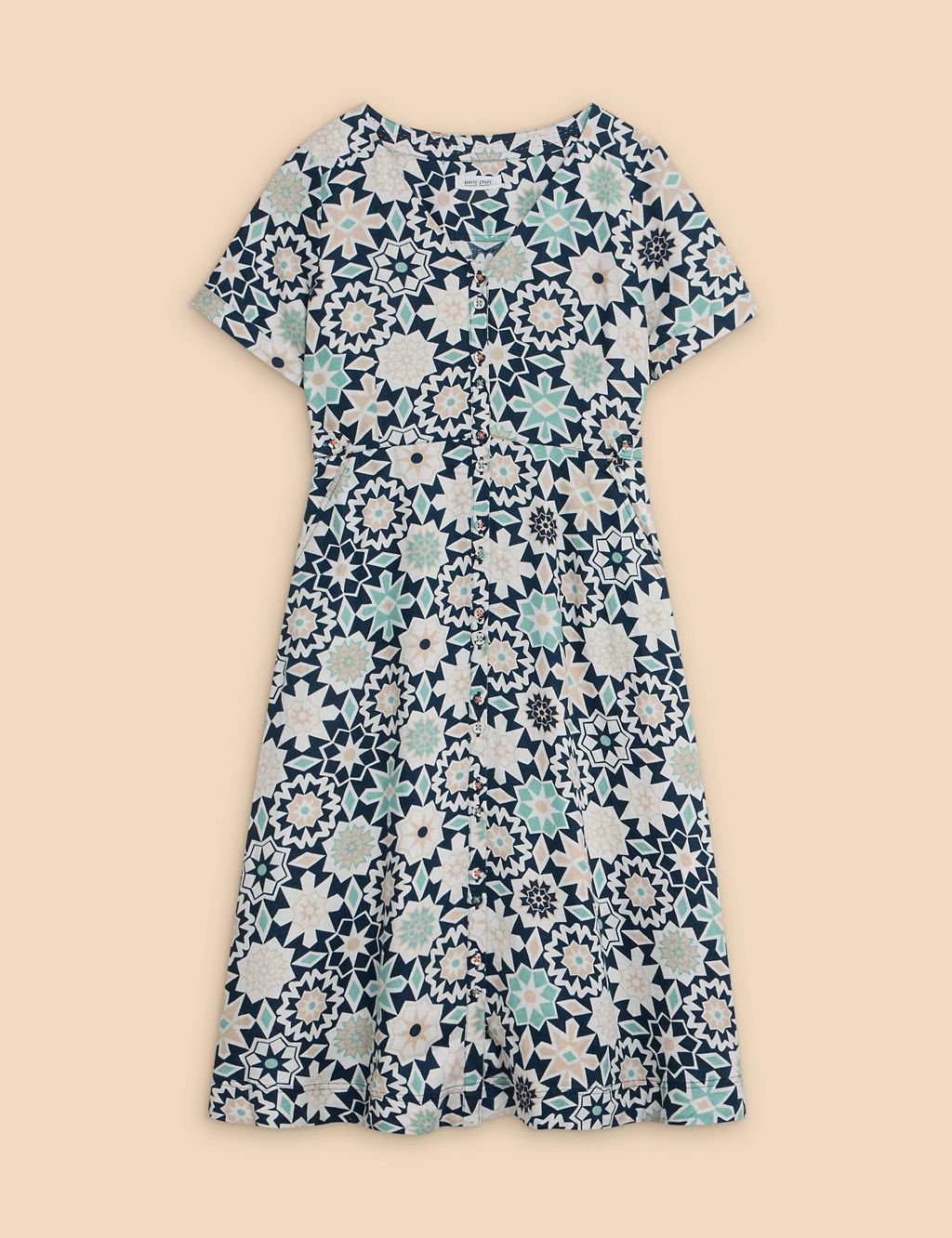 Pure Linen Floral V-Neck Midi Waisted Dress 1 of 6