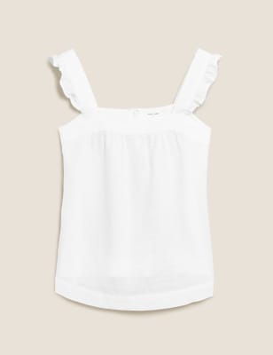 Pure Linen Frill Detail Sleeveless Cami Top M S Collection M S