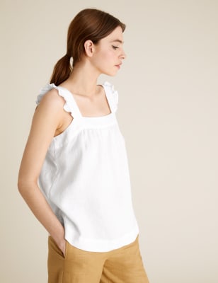 Pure Linen Frill Detail Sleeveless Cami Top M S Collection M S