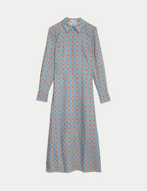 Pure Linen Geometric Midi Shirt Dress Image 2 of 6