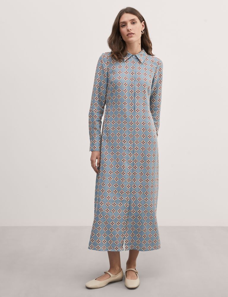 Pure Linen Geometric Midi Shirt Dress 3 of 6