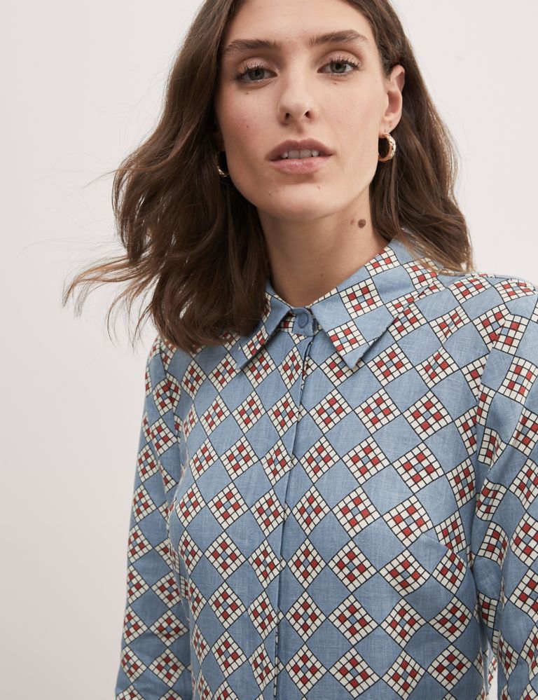 Pure Linen Geometric Midi Shirt Dress 4 of 6