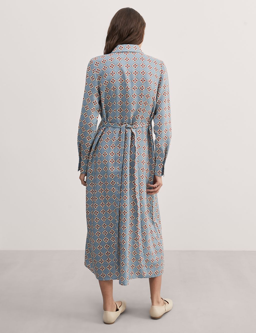 Pure Linen Geometric Midi Shirt Dress 5 of 6