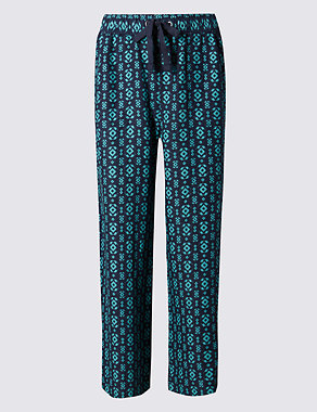 Pure Linen Geometric Print Cropped Trousers Image 2 of 3