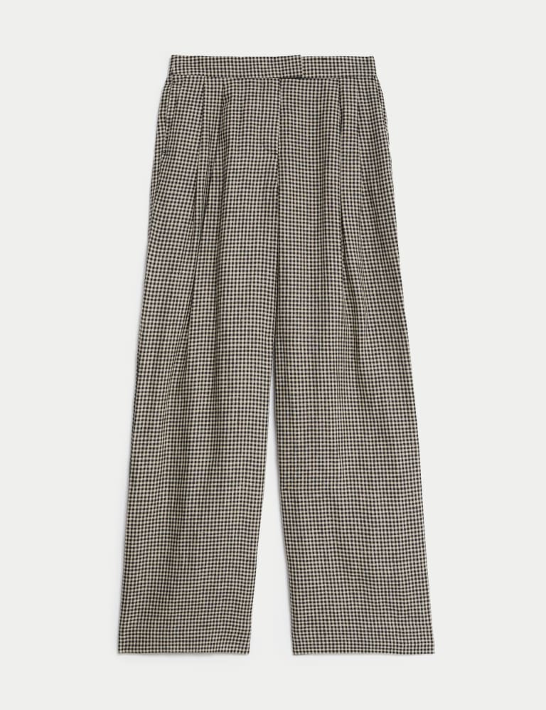 Pure Linen Gingham Wide Leg Trousers JAEGER M S