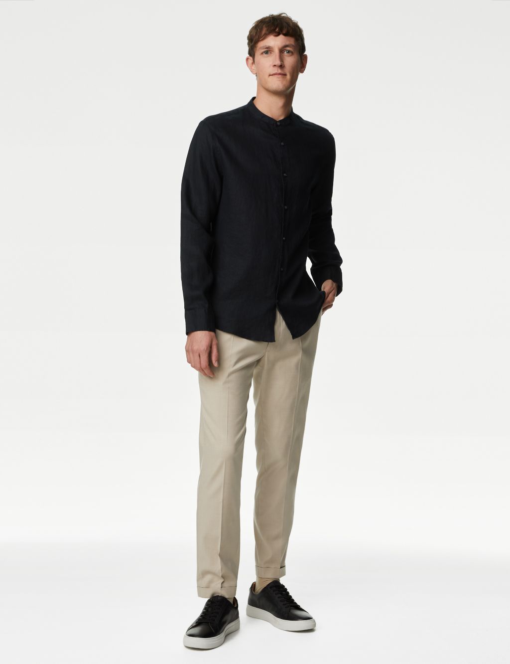 Buy Pure Linen Grandad Collar Shirt | M&S Collection | M&S