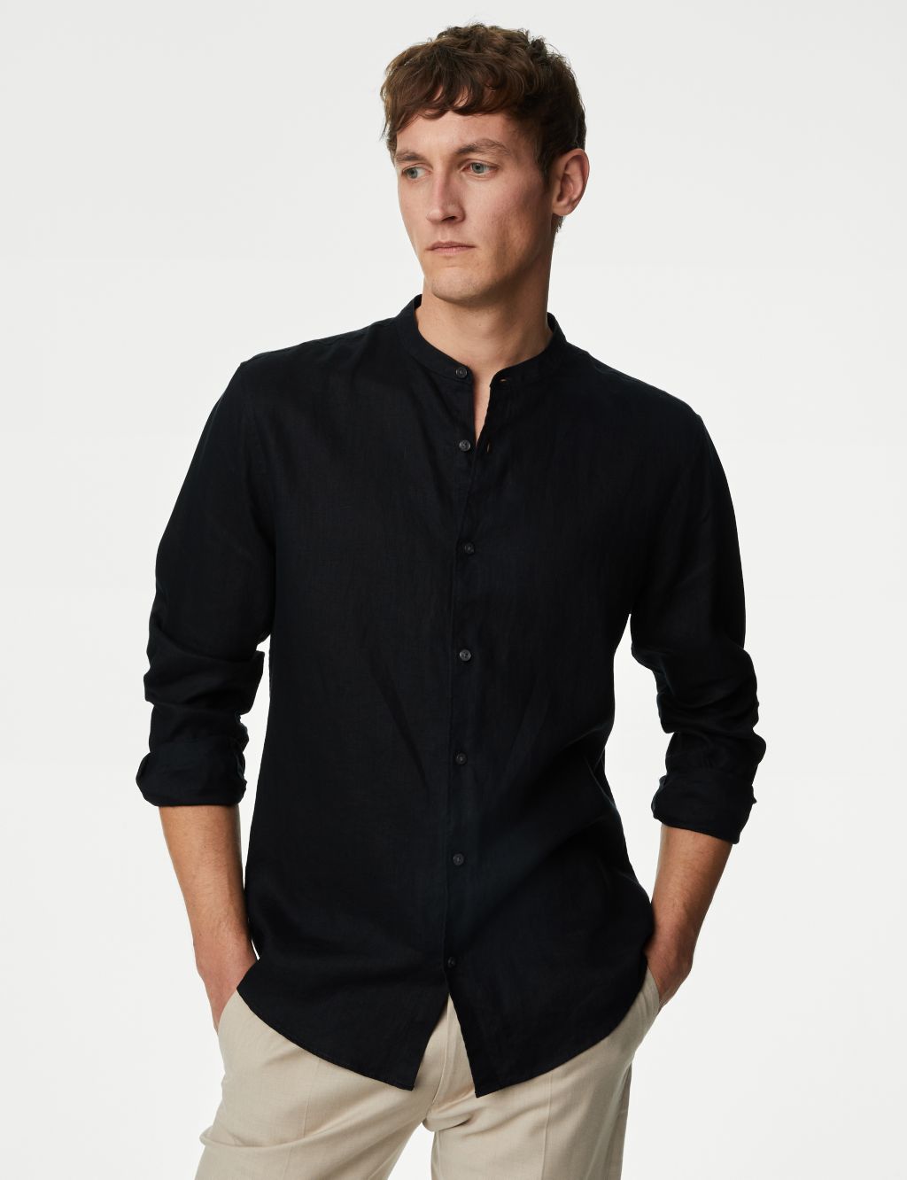 Pure Linen Grandad Collar Shirt | M&S Collection | M&S