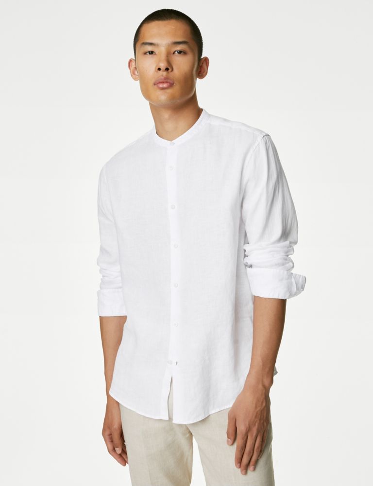 Pure Linen Grandad Collar Shirt 5 of 6