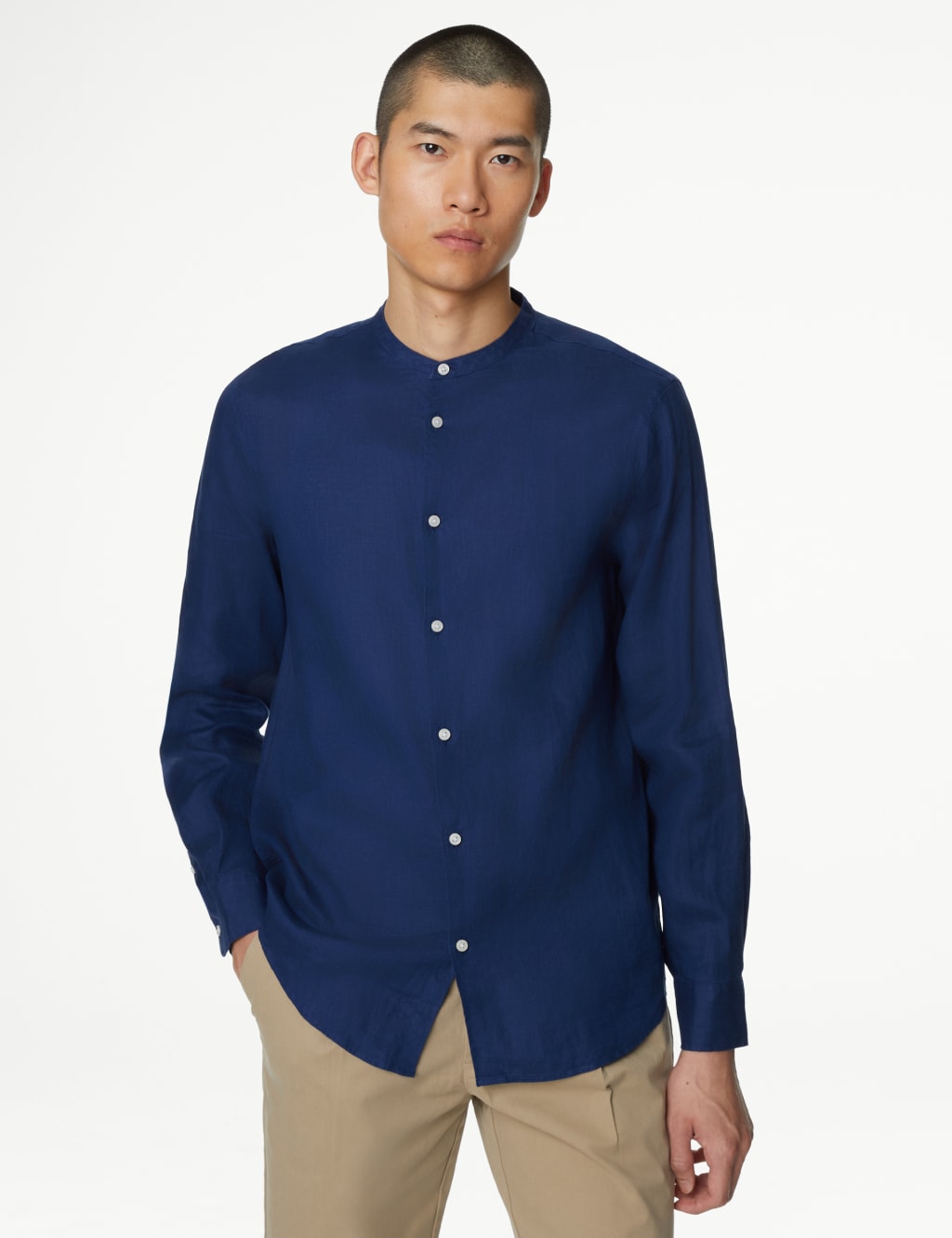 Pure Linen Grandad Collar Shirt | M&S Collection | M&S