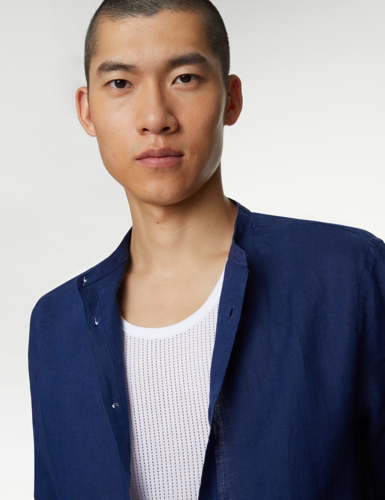 Pure Linen Grandad Collar Shirt M S Collection M S