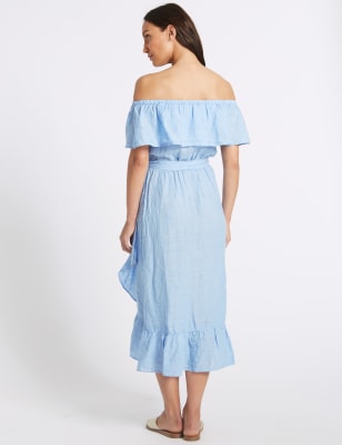 linen bardot midi dress