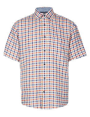 Pure Linen Heritage Easy to Iron Checked Shirt Image 2 of 3