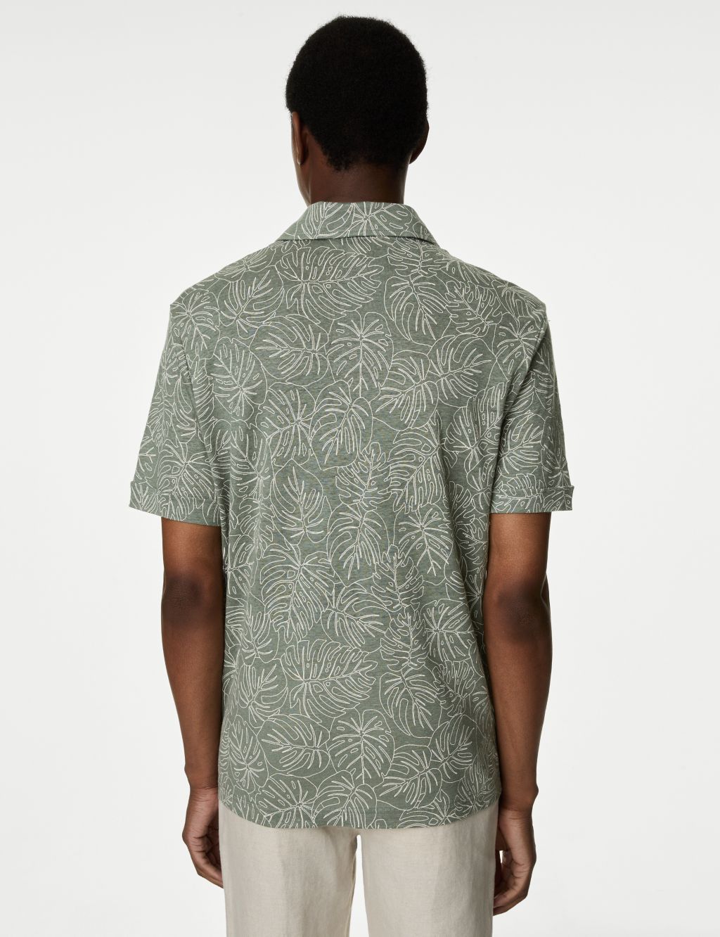 Pure Linen Leaf Print Polo Shirt 5 of 5