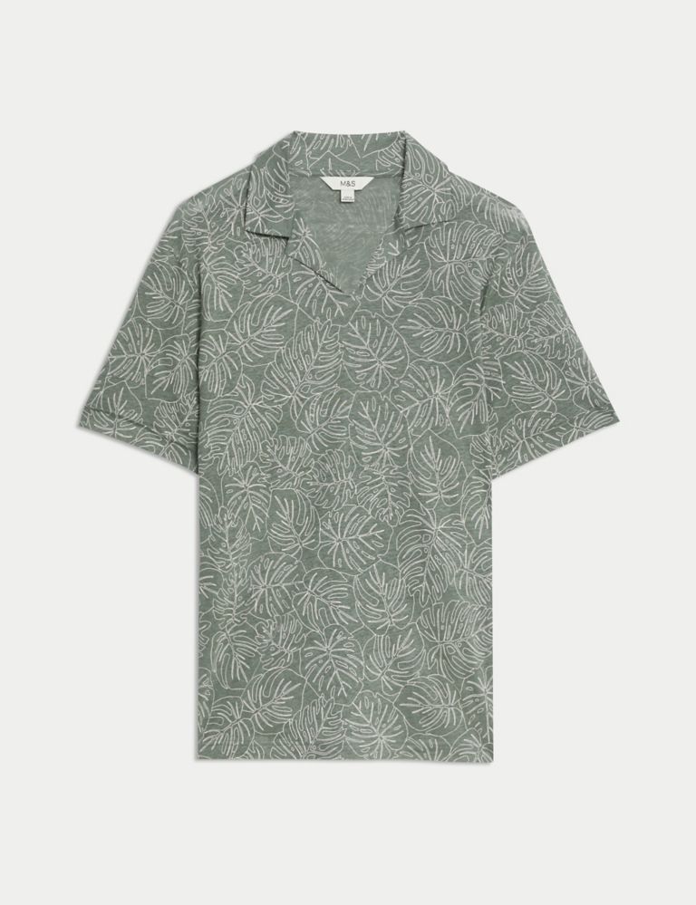 Pure Linen Leaf Print Polo Shirt 2 of 5