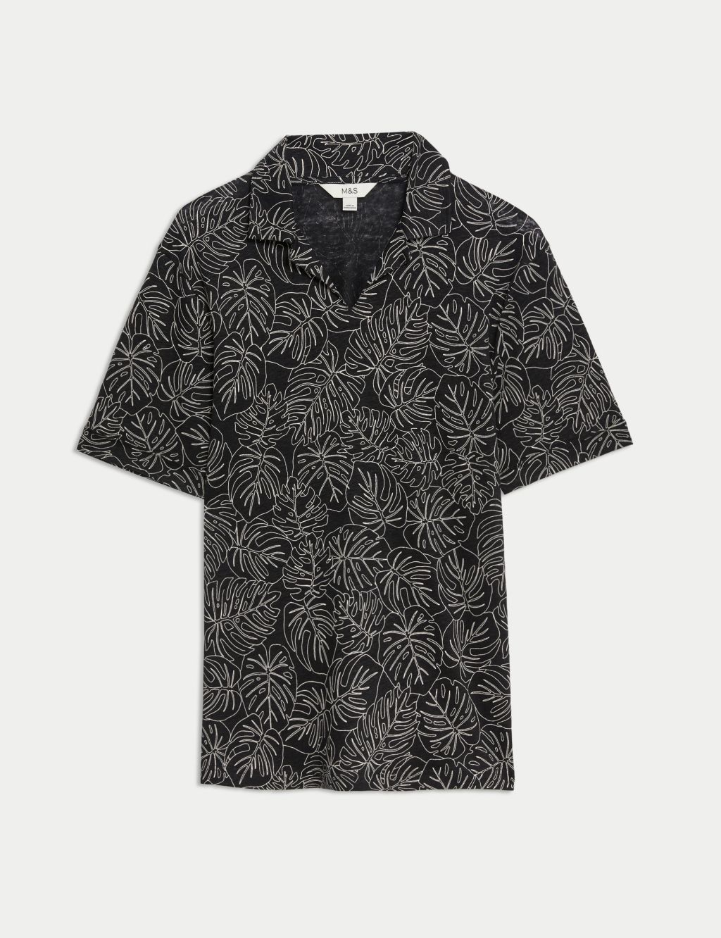 Pure Linen Leaf Print Polo Shirt 1 of 5