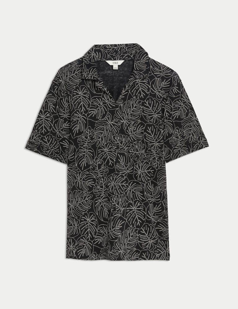Pure Linen Leaf Print Polo Shirt 3 of 6