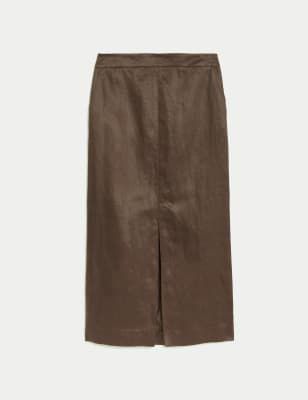 Pure Linen Midi Column Skirt Image 2 of 7