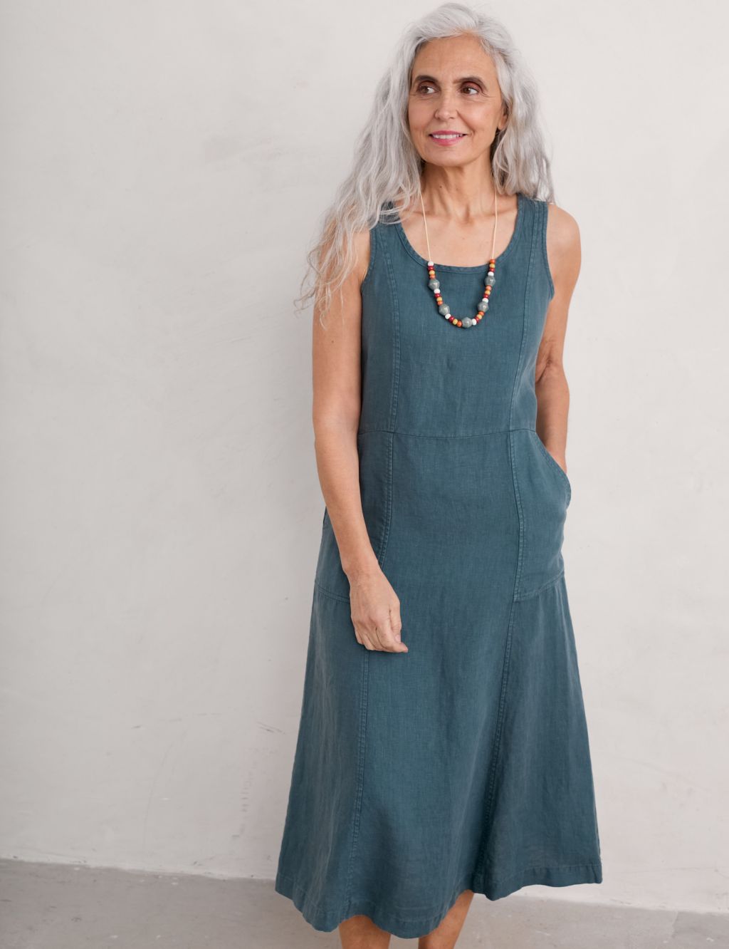 Pure Linen Midi Relaxed Waisted Dress 2 of 5