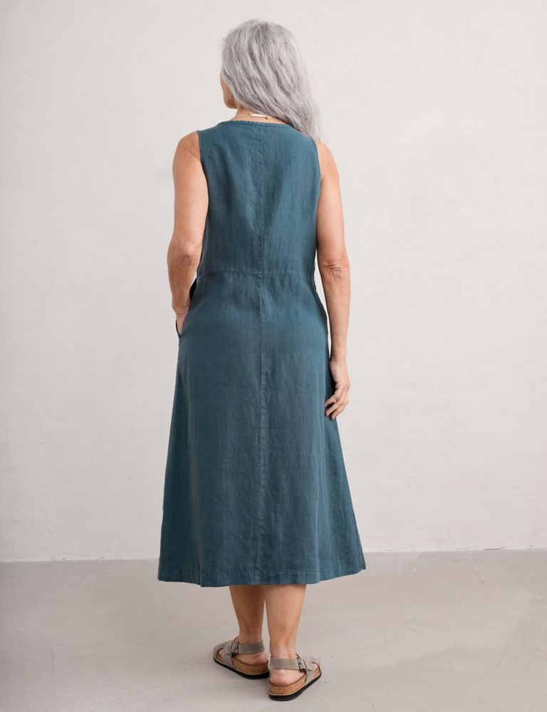 Pure Linen Midi Relaxed Waisted Dress 4 of 5