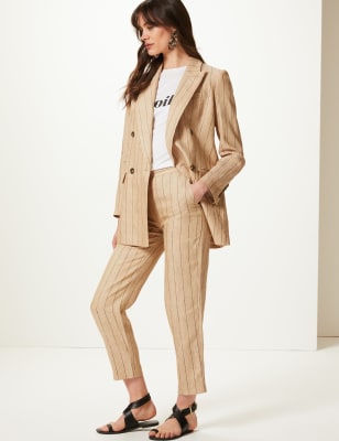 Pure Linen Oversized Striped Blazer M S Collection M S