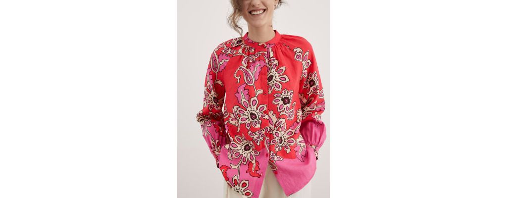 Pure Linen Paisley Crew Neck Relaxed Blouse 3 of 7