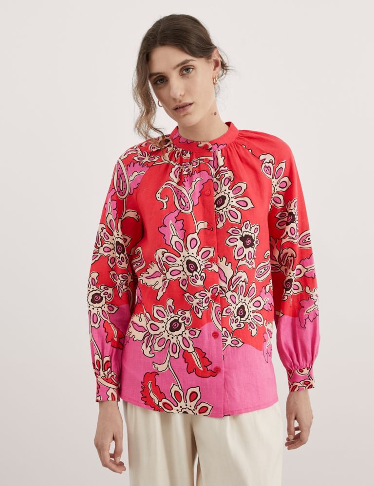 Pure Linen Paisley Crew Neck Relaxed Blouse 4 of 7
