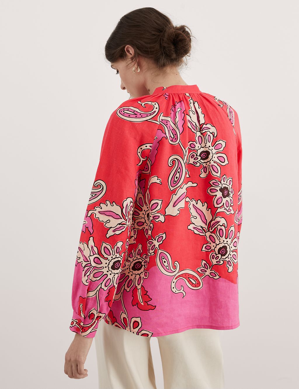 Pure Linen Paisley Crew Neck Relaxed Blouse 4 of 7