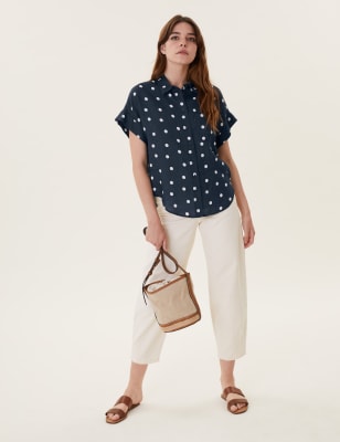 Pure Linen Polka Dot Shirt M S Collection M S