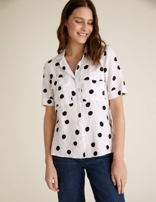Pure Linen Polka Dot Short Sleeve Shirt M S Collection M S