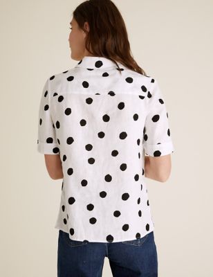 Pure Linen Polka Dot Short Sleeve Shirt | M&S Collection | M&S